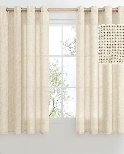 BGment Beige Linen Curtains 54 Inch Length 2 Panels - Burlap Textured Light Filtering Window Treatments Grommet Sheer Drapes for Farmhouse Bedroom, 52 X 54 Inch