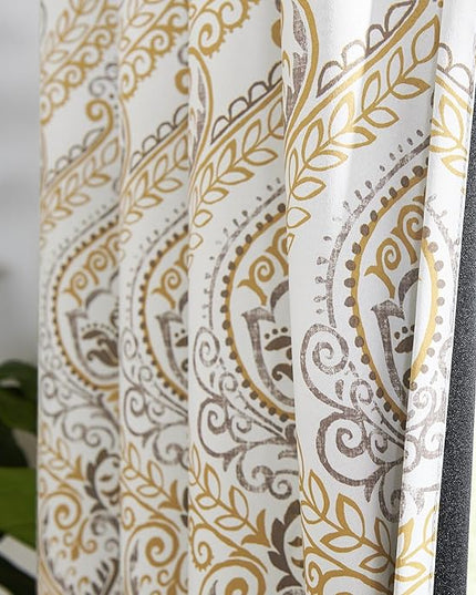 jinchan Blackout Curtains 96 Inches Long Yellow Damask Medallion Window Curtains for Bedroom Grommet Thermal Insulated Drapes for Living Room Vintage Luxury Window Treatments Set 2 Panels