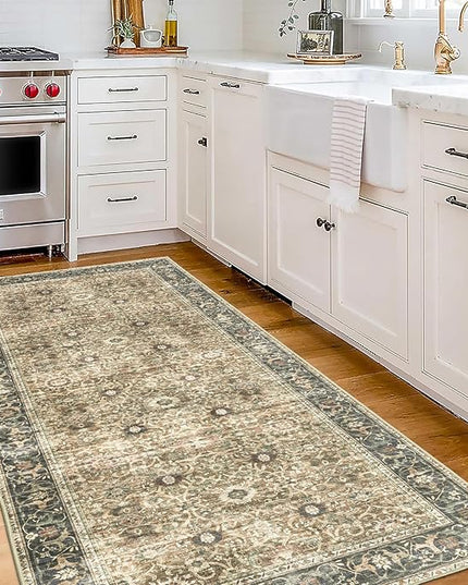 ReaLife Rugs Machine Washable Area Rug - Living Room Bedroom Bathroom Kitchen Entryway Office - Padded Low Pile Stain Resistant Premium - Boho Farmhouse Vintage - Dua - Brown Gray Beige 2'6" x 8'