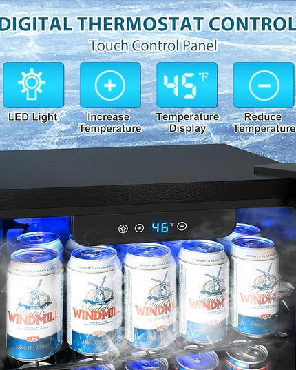 50 Cans Beverage Refrigerator Cooler, 1.3 Cu.ft Mini Fridge Countertop Drink Cooler with Glass Door for Beer, Soda,Wine, Adjustable Digital Temperature Control for Home Dorm Bar, Black