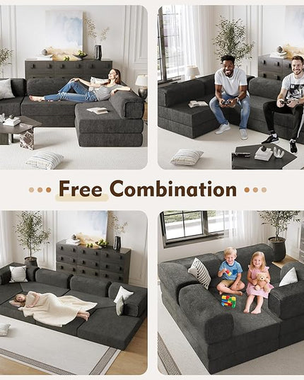 108" L Shaped Couch, Modular Sectional Sofa with Chaise, Cloud Boneless Couch with Deep Seat & Removable Pillow for Living Room, Bedroom,No Assembly Required（Grey）