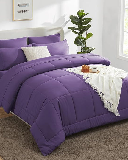 CozyLux Full Size Comforter Sets Purple, 7 Pieces Bed in a Bag, Purple Comforter Full Size, All Season Bedding Sets with Stitch Quilted Comforter, Flat Sheet, Fitted Sheet, Pillowcases