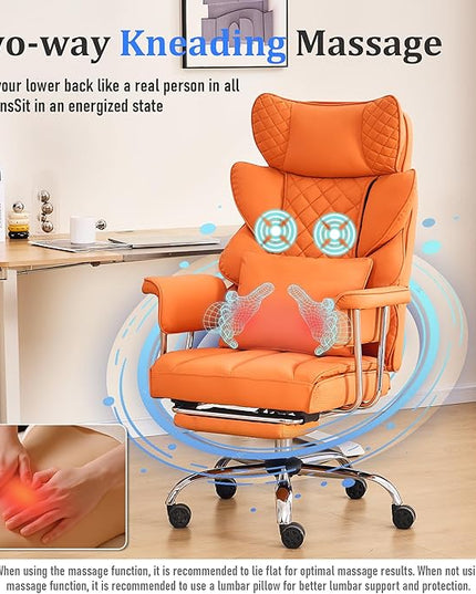 DYHOME 500 lbs Reclining Massage Office Chair with Foot Rest, Executive Home Office Chairs for Heavy People, High Back Computer Desk Chair, Pocket Spring Cushion, Big and Tall Ergonomic Chair, Orange