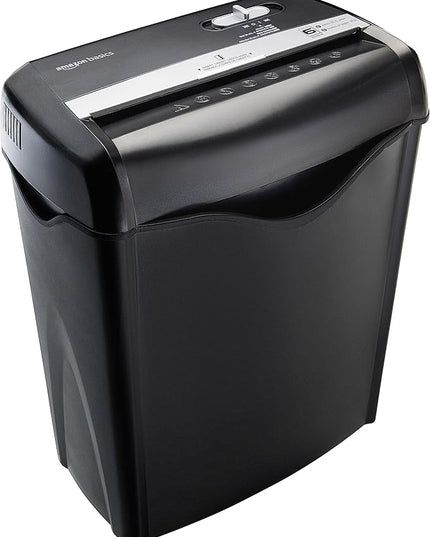 Amazon Basics 6 Sheet Cross Cut Paper and Credit Card Home Office Shredder with 3.8 Gallon Bin, Black
