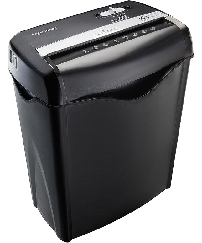 Amazon Basics 6 Sheet Cross Cut Paper and Credit Card Home Office Shredder with 3.8 Gallon Bin, Black