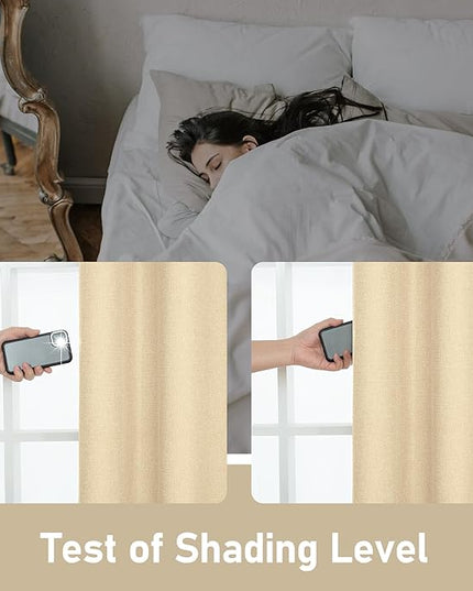 LAMIT Sand Linen Curtains for Small Windows 45 Inch Length 2 Panels, Thick Linen Textured Privacy Panels Grommet Light Filtering Burlap Drapes for Kitchen/Bedroom/Bathroom, 42 x 45 Inch