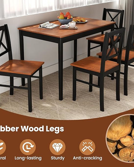 Giantex 5-Piece Dining Table Set for 4, Rectangular Kitchen Table & 4 Chairs with Rubber Wood Legs, Cross Backrest, Space-Saving Mid Century Modern Dinette Set for Dining Room, Breakfast Nook, Dinner
