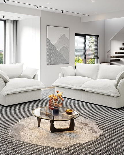 Cloud Modular Sectional Sofa Couch, Loveseat with Armchair Convertible Sectional Couch, Down Feather Fill Sofa, Completely Removable Cover, Corner Sofa for Living Room, Office,Cream White