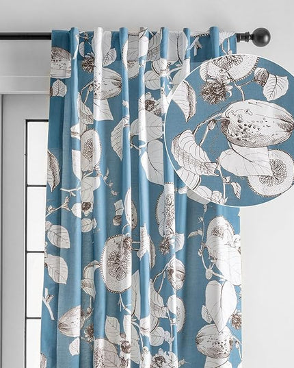 Maison d' Hermine Curtains for Living Room 100% Cotton 84 inch Length One Panel Light Filtering Curtains for Bedroom Windows with Rod and Loop Pockets Drapes (Manon Blue, 50" W x 84" L)