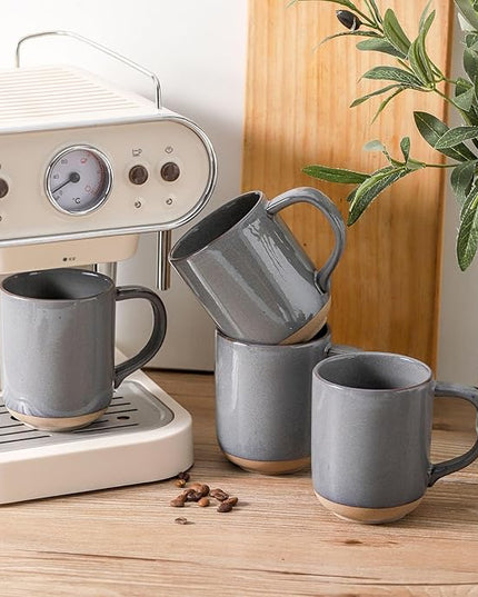 HASENSE Coffee Mugs, 12 OZ Coffee Cups Ceramic Set of 4 with Handle and Speckled Patterns for Man Woman, Vintage Stoneware Porcelain Coffee Cups Set for Tea, Cocoa, Milk, Latte and Cappuccino - Gray
