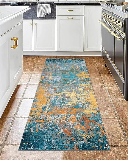 Modern Abstract 2x7 Runner Rug Washable Non Slip Stain Resistant Rug for Hallway Kitchen Bedroom Non Shedding Low Pile Indoor Floor Cover,Multi Color