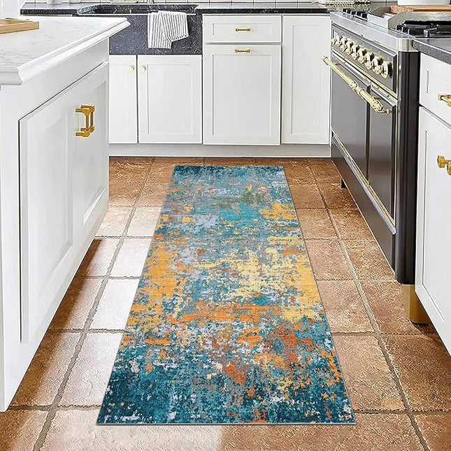Modern Abstract Runner Rug 2x5 Washable Non Slip Stain Resistant Rug for Bedroom Living Room Non Shedding Low Pile Indoor Floor Cover,Multi Color