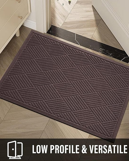 Sturdy Front Door Mat, Absorbent Muddy Dirt Resist Welcome Door Mats Outdoor Indoor, Stain and Fade Resistant, Non-Slip Rubber Backing Low Profile Doormat for Entryway, 60×36, Coffee