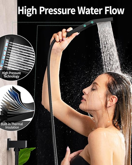 SR SUN RISE Shower Faucet - 8 Inch Shower System with Rain Shower Head and Handheld Spray - Shower Faucet Trim Repair Kits with Diverter Valve - All Metal Shower Set - Matte Black