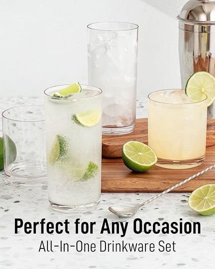 Zulay Kitchen Acrylic Plastic Glasses Drinkware - 16 Piece Unbreakable Drinking Glasses - BPA-Free, Reusable Plastic Tumblers for Home & Outdoors - Stackable, Lead-Free & Dishwasher Safe - (12&16oz)