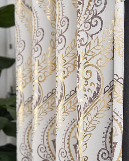 jinchan Blackout Curtains 96 Inches Long Golden Foil Damask Medallion Window Curtains for Bedroom Grommet Thermal Insulated Drapes for Living Room Vintage Luxury Window Treatments Set 2 Panels