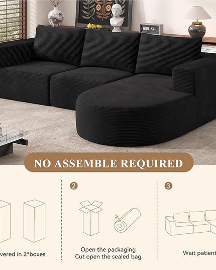 Modular Sectional Sofa with L-Shape Chaise,Cloud Sectional Modern Sleeper Couch with Deep Seat,Sponge Compression Sofas No Assembly Required(Black-Corduroy Fabric) 1PCS