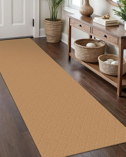 KOZYFLY Washable Runner Rug 2x8 Ft Runners for Hallway Rubber Backed Kitchen Entryway Runner Indoor Runner Rugs Braided Cotton, Carpet Runners for Hallway Entryway Bedroom, Warm Tan
