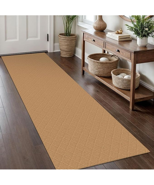 KOZYFLY Washable Runner Rug 2x8 Ft Runners for Hallway Rubber Backed Kitchen Entryway Runner Indoor Runner Rugs Braided Cotton, Carpet Runners for Hallway Entryway Bedroom, Warm Tan