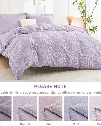 HYMOKEGE Lavender King Size Comforter Set Seersucker 7 Pieces, All Season Luxury Bed in a Bag for Bedroom, Bedding Set with Comforters, Sheets, Pillowcases & Shams