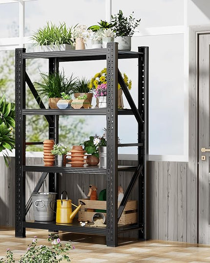 3000LBS Garage Shelving 32" W Garage Shelving Heavy Duty 4-Tier Metal Storage Shelves Adjustable Shelf Unit Storage Rack for Basement Supermarket Warehouse 32" W x 20" D x 63" H Black