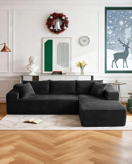 103.54'' Sectional Sofa, Flannel Fabric L Shaped Sofa, 4 Seat Modern L Shape Couch with 2 Pillows Left Hand Lounge for Living Room, Office