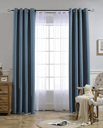 NICETOWN Blackout 72 inch Curtains for Kids Room, Grommet Room Darkening Thermal Insulated Solid Window Treatments Sound Reducing for Bedroom, 2 Panels, W37 x L72, Smoky Blue