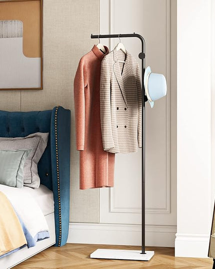 Black Coat Racks with White Base, Entryway Coats Racks Freestanding with 3 Hooks, L Shape Home Coat Hanger for Jackets, Coats, Hats, Clothes