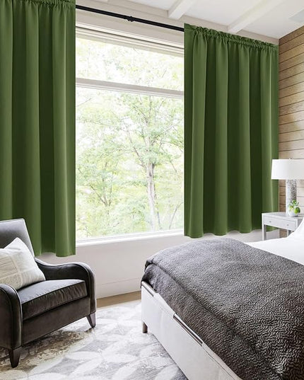DWCN Olive Green Room Darkening Blackout Curtains - Thermal Insulated Privacy Energy Saving Window Curtain Drapes 52 x 45 inch Length, Set of 2 Bedroom Living Room Curtains