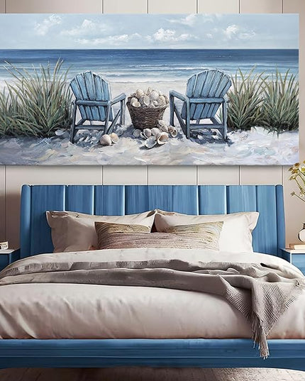 HGUAOA Coastal Wall Art - Large Landscape Wall Pictures for Living Room, Bedroom Pictures, Ocean Beach Artwork, Blue Wall Art, Above Bed Decor, Coastal Landscape Beach Pinting