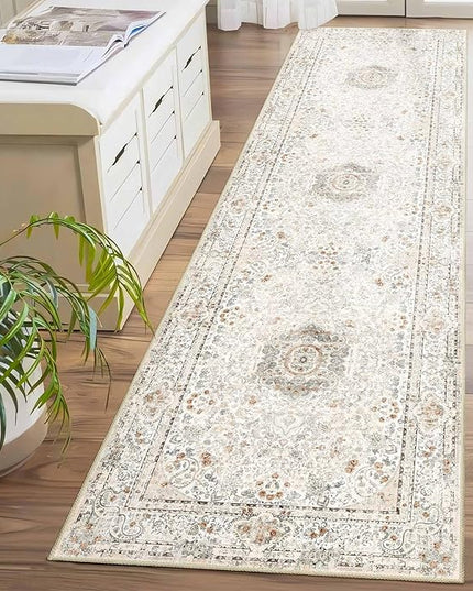 Washable Runner Rug 2x8,Boho Rug Runners Non Slip,Long Rugs for Hallways Kitchen Bedroom Entryway Living Room Bathroom,Vintage Bohemian Distressed Floor Carpet,Beige