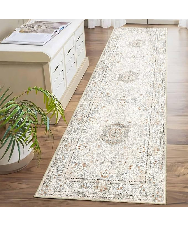 Washable Runner Rug 2x8,Boho Rug Runners Non Slip,Long Rugs for Hallways Kitchen Bedroom Entryway Living Room Bathroom,Vintage Bohemian Distressed Floor Carpet,Beige