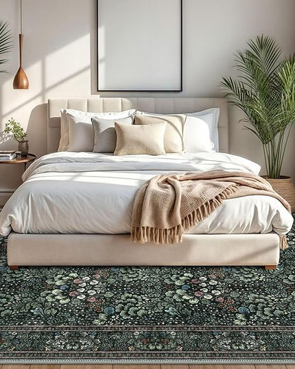 8x10 Modern Area Rug for Bedroom, Dark Green Large Super Soft Washable Rugs with Non-Slip, Non-Shedding Carpet for Living Room, Indoor Door Mat for Office Home Décor