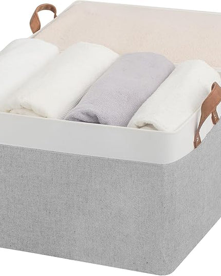 StorageWorks Storage Bins, Fabric Storage Bins for Shelves, Extra Large Storage Baskets with Metal Frame, Closet Baskets and Bins with Handles, Jumbo, Gray and White, 2-Pack