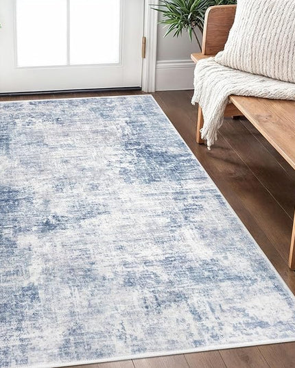 IOHOUZE Abstract Area Rug 3x5 Ft Washable Rugs for Entryway Indoor, Non Slip Kitchen Rug Printed Faux Wool Throw Rugs, Indoor Door Mat for Door Entrance Foyer Living Room, Light Blue White