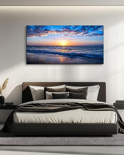 hyidecorart Wall Art Moon Sea blue Ocean Landscape Paintings Bedroom Canvas Art Print wall art for living room Paintings for Wall Decor and Home Decor (24 x 48inch x 1pcs)