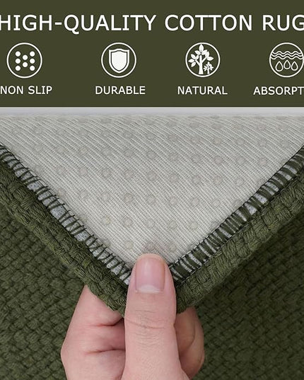 KOZYFLY Small Area Rug 2x3 Ft Washable Entryway Rug Non Slip Rubber Backed Throw Rugs Indoor Door Mat, Braided Cotton Floor Carpet for Front Entrance Front Door Sink Foyer, Dark Green