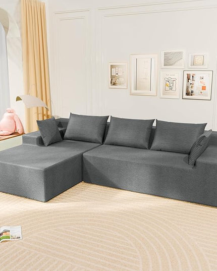 LEVELEVE 107" Cloud Sectional Couch with Deep Seat，Modern Modular Sofa with L-Shape Chaise，No Assembly Required, Upholstered Couches for Living Room Bedroom(Light Gery,Left Facing Chaise)