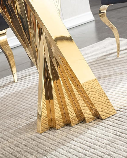 70" Glass Dining Table for 6, Modern Tempered Glass Kitchen Table, Rectangular Dining Room Table with Gold Stainless Steel Base Dinner Tables for Kitchen Home Office