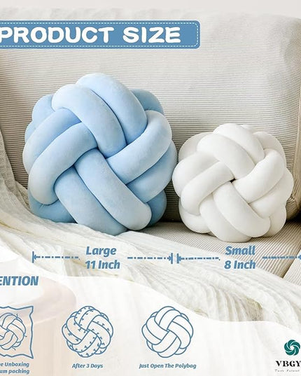Knot Pillow Ball, Soft Decorative Throw Pillows Cushion, 11 Inch Round Plush Knotted Pillows Light Blue Pillow, Modern Home Throw Knot Decorative Cushion for Bedroom, Sofa, Couch