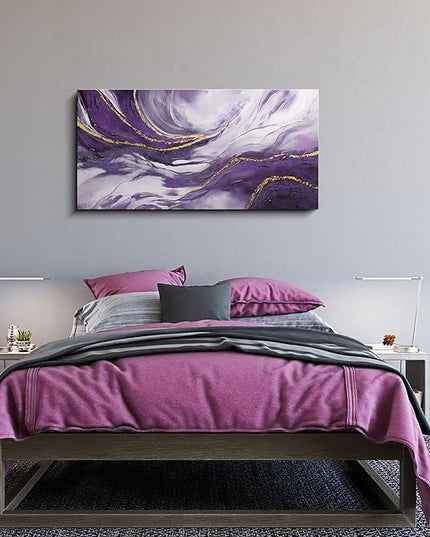 yiijeah Wall Art for Living Room - Canvas Artwork for Living Room - Purple and Gold Abstract Canvas Wall Decor - Modern Frame Wall Decor for Bedroom Office Picture Home Decor