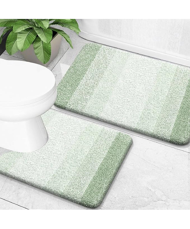 OLANLY Bathroom Rug Set 2 Piece, Soft Absorbent Microfiber Bath Mats and U-Shaped Contour Toilet Rug, Non-Slip, Machine Wash Dry, Plush Shaggy Bath Mats for Bathroom (30"x20"+24"x20", Sage Green)