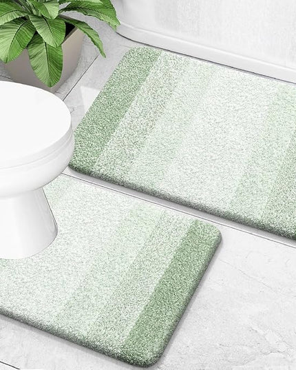 OLANLY Bathroom Rug Set 2 Piece, Soft Absorbent Microfiber Bath Mats and U-Shaped Contour Toilet Rug, Non-Slip, Machine Wash Dry, Plush Shaggy Bath Mats for Bathroom (24"x16"+24"x20", Sage Green)