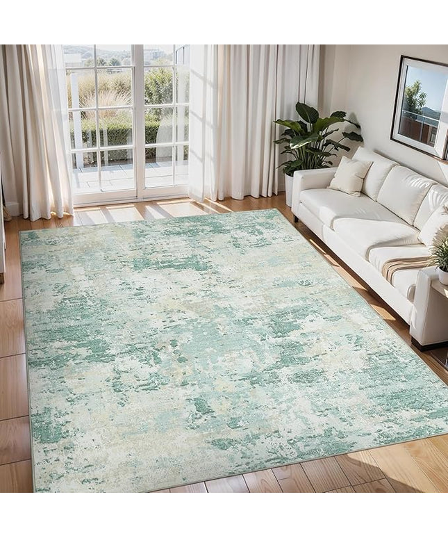 Modern Abstract Area Rug 10x13 Non Slip Non Shedding Rug Low Pile Stain Resistant for Bedroom Living Room,Green
