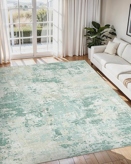 Modern Abstract Area Rug 9x12 Non Slip Non Shedding Rug Low Pile Stain Resistant for Bedroom Living Room,Green