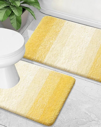 OLANLY Bathroom Rug Set 2 Piece, Soft Absorbent Microfiber Bath Mats and U-Shaped Contour Toilet Rug, Non-Slip, Machine Wash Dry, Plush Shaggy Bath Mats for Bathroom (30"x20"+24"x20", Yellow)