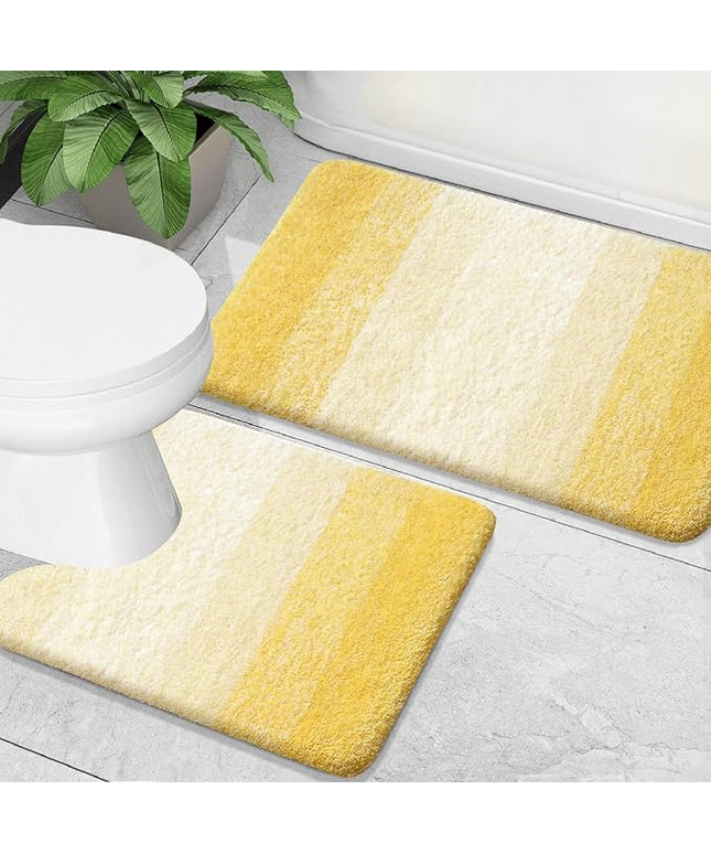OLANLY Bathroom Rug Set 2 Piece, Soft Absorbent Microfiber Bath Mats and U-Shaped Contour Toilet Rug, Non-Slip, Machine Wash Dry, Plush Shaggy Bath Mats for Bathroom (30"x20"+24"x20", Yellow)