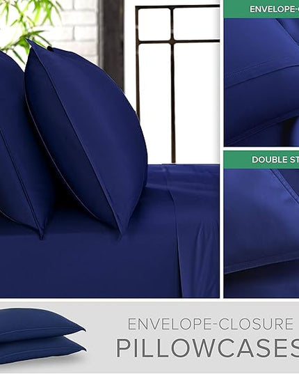 Pure Bamboo Queen Sheets, Genuine 100% Organic Viscose Derived from Bamboo Bed Sheet Set, Luxuriously Soft & Cooling, Double Stitching, 2 Year Quality Promise (Queen, Cobalt Blue)