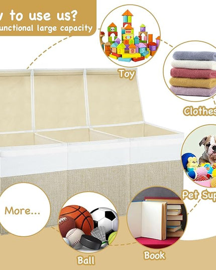 Large Toy Box Chest,Toy Storage Organizer,Storage Bins with Lids,Stuffed Animal Storage,Toy Bins for Kids,Toddlers,Baby,Girls,Nursery,Living Room,playroom(Beige)