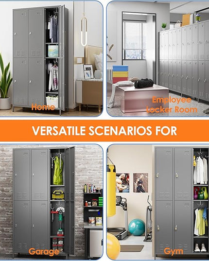 Aobabo Metal Locker for Employees, 6 Doors Metal Locker Cabinet with Lock, Industrial Storage with 18 Hooks, Storage for Office, Gym, Dormitory, Assembly Required, Dark Grey